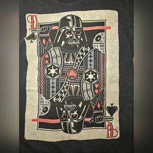 Small Mens Star Wars Black and Gray Darth Vader Playing Card Tee, Used